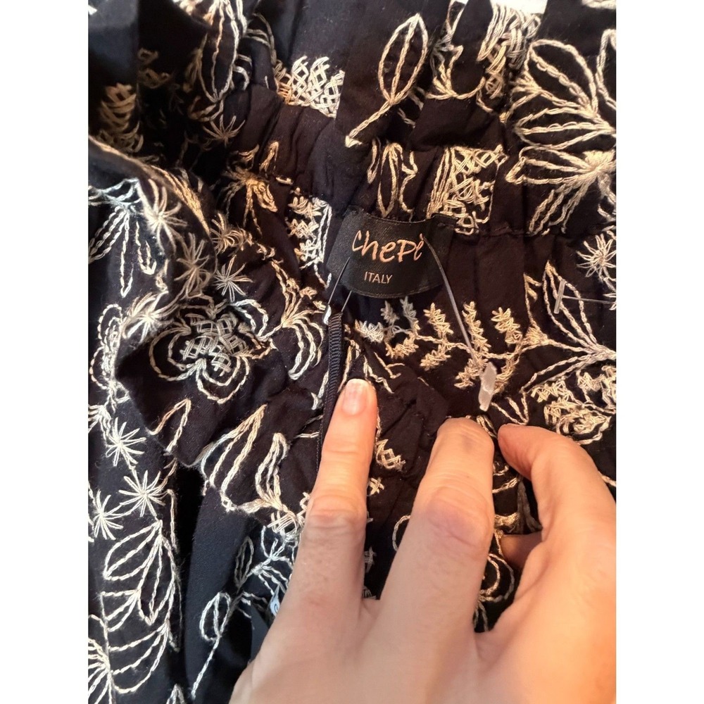 Chepé NWT Black Floral Off Shoulder Dress Italy Boho Romantic Mini Puff Sleeve - Picture 5 of 8